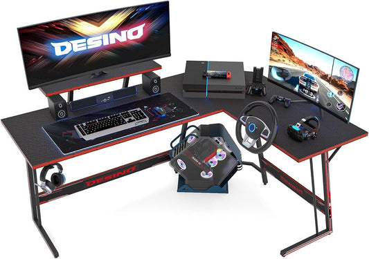 DESINO L Shaped Gaming Desk 59 inch Computer Corner Desk PC Writing Table Gamer Workstation for Home Office, Black
