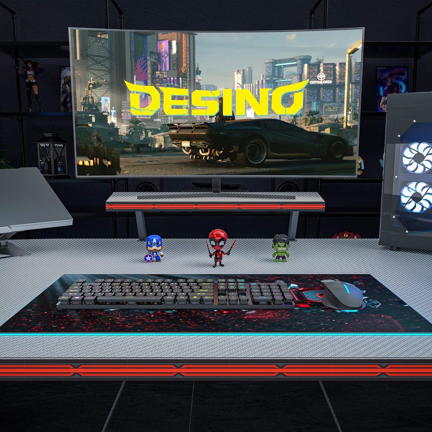 DESINO Gaming Desk 40 inch PC Computer Desk, Home Office Desk Gaming Table Z Shaped Gamer Workstation with Cup Holder and Headphone Hook, Gray