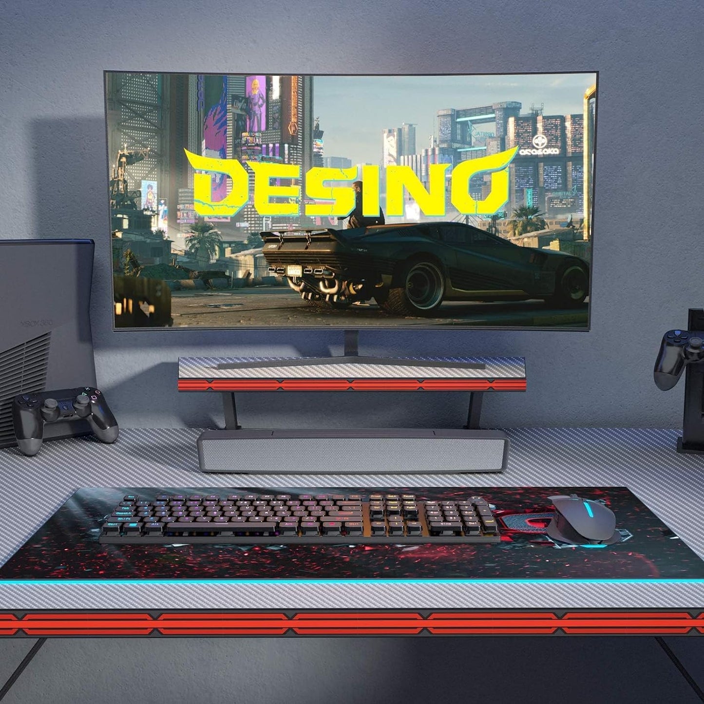 DESINO Gaming Desk 55 inch PC Computer Desk, Home Office Desk Table Gamer Workstation with Cup Holder and Headphone Hook, White